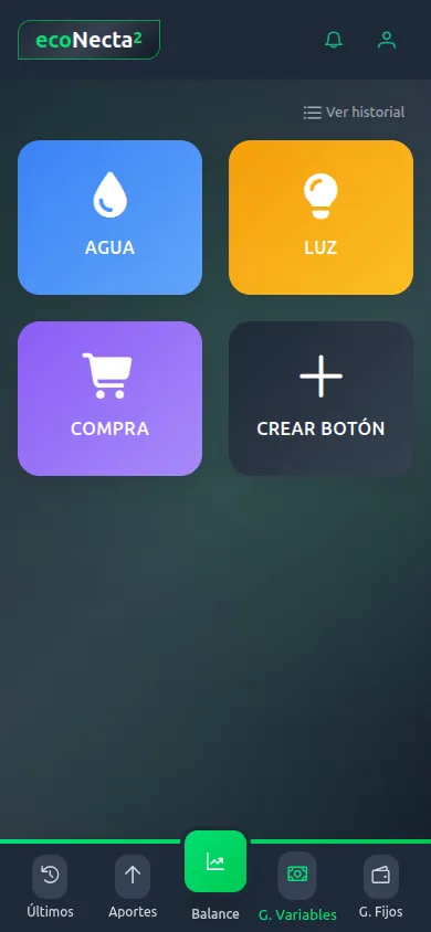 Botones personalizados de gastos variables en ecoNecta