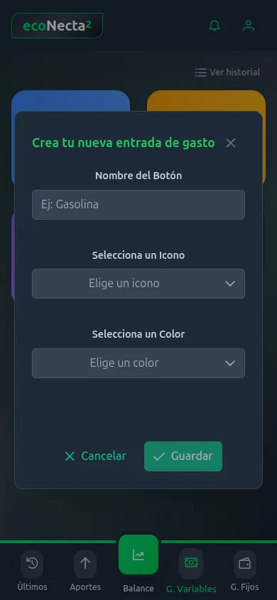 Formulario para crear un botón personalizado en ecoNecta